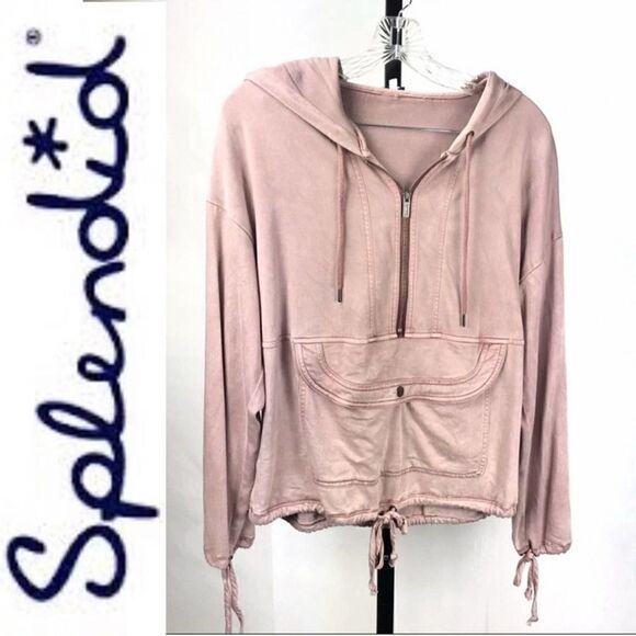SPLENDID X-Small Pink Adjustable Hoodie W Front Pocket | SPLENDID XS Pullover - Picture 2 of 11